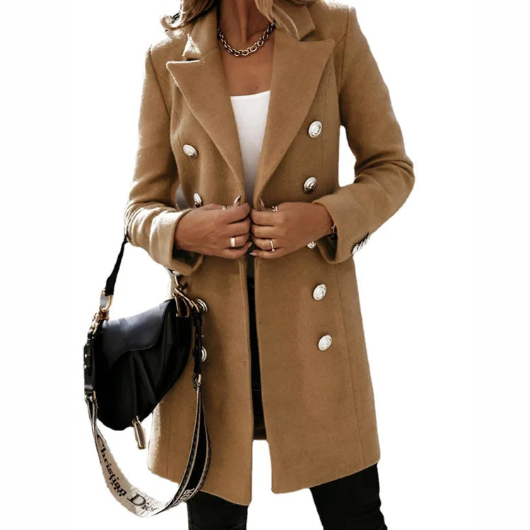 Women's Plus Size Long Double Breasted Overcoat