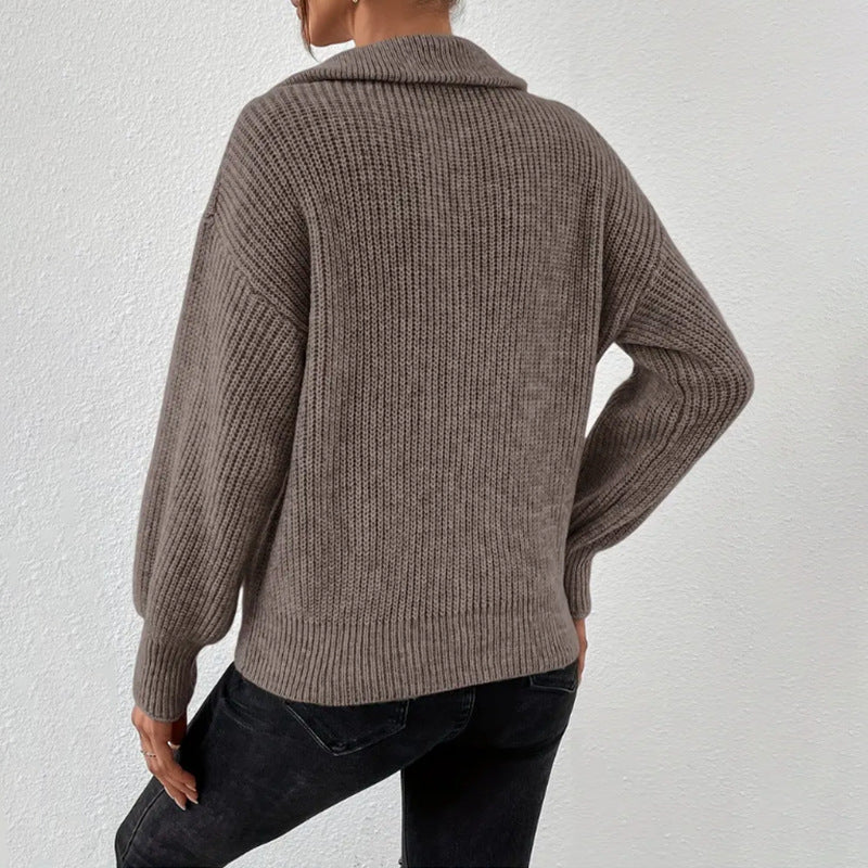 Women's Collared Half Zip Chunky Knit Sweater