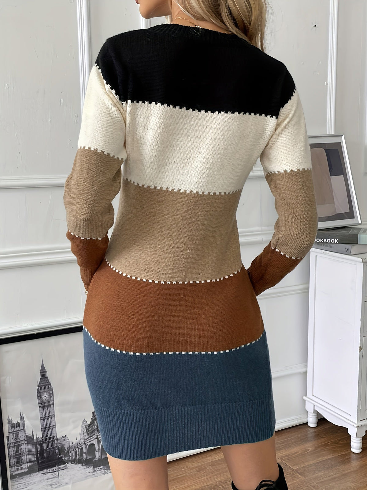 Women's Colorblock Patchwork Knit Sheath Dress