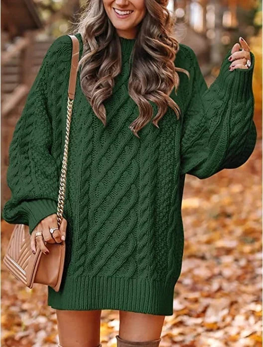 Women's Plus Size Bubble Sleeve Cable Knit Sweater Dress