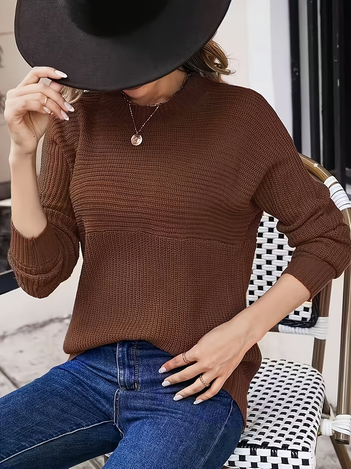 Women's Slouchy Rib Knit Side Slit Sweater
