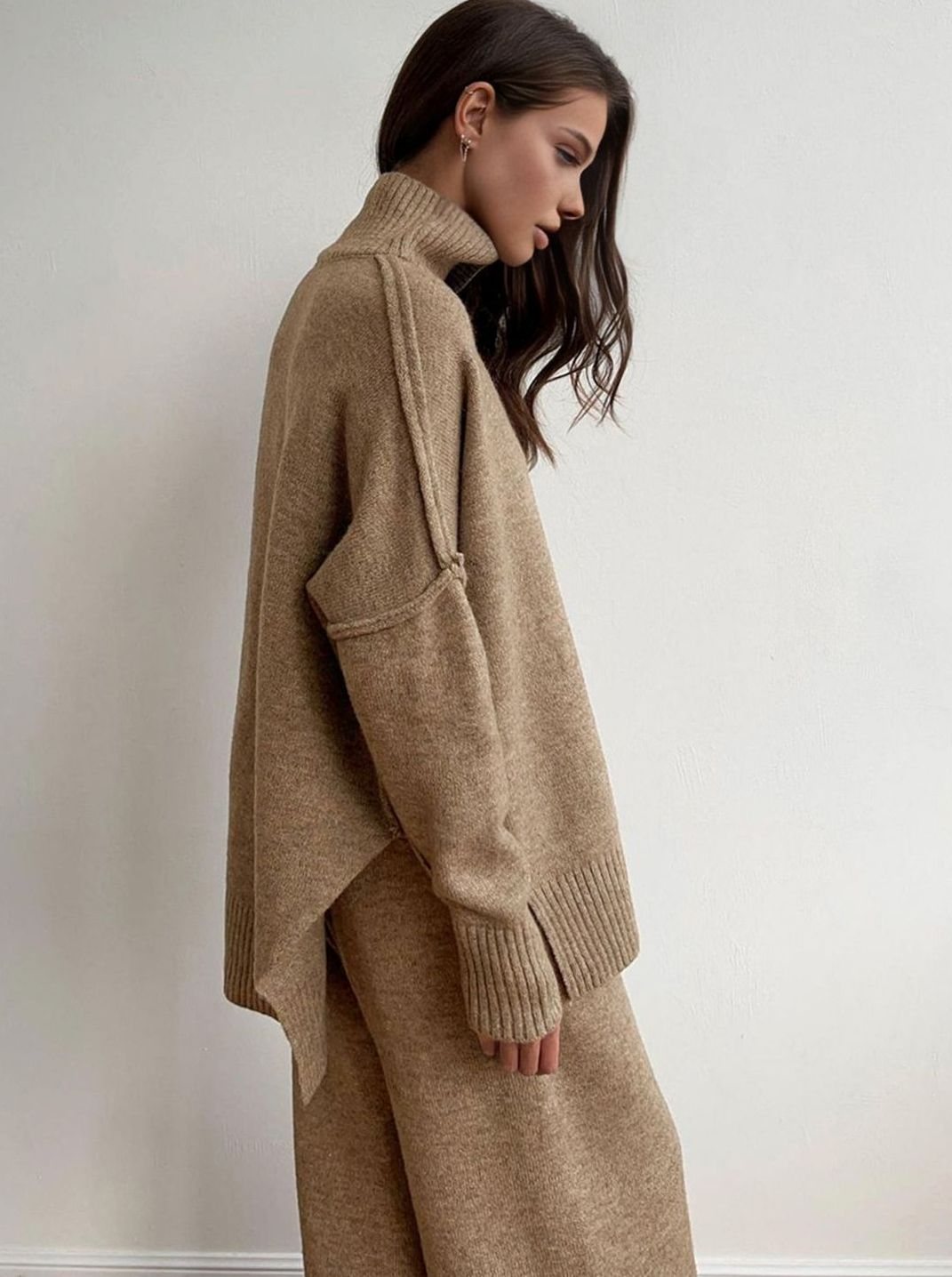 Women's Turtleneck Sweater Wide Leg Pants Set