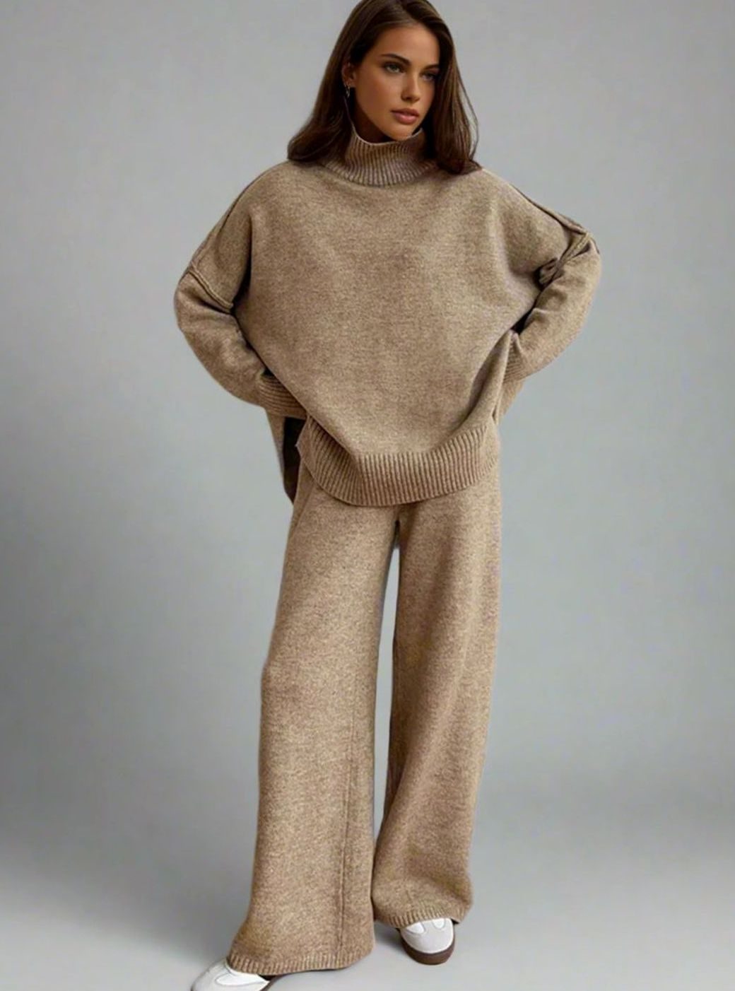 Women's Turtleneck Sweater Wide Leg Pants Set