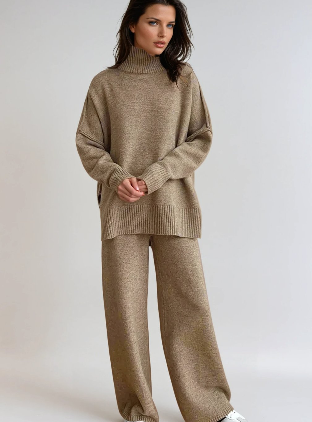 Women's Turtleneck Sweater Wide Leg Pants Set