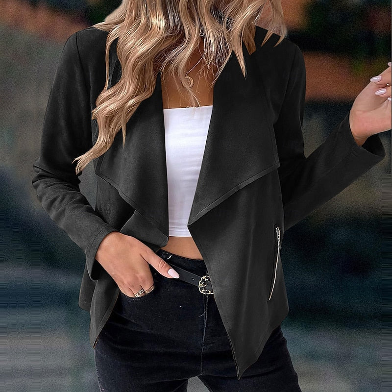 Women's Faux Suede Waterfall Drape Jacket