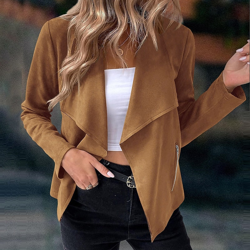 Women's Faux Suede Waterfall Drape Jacket