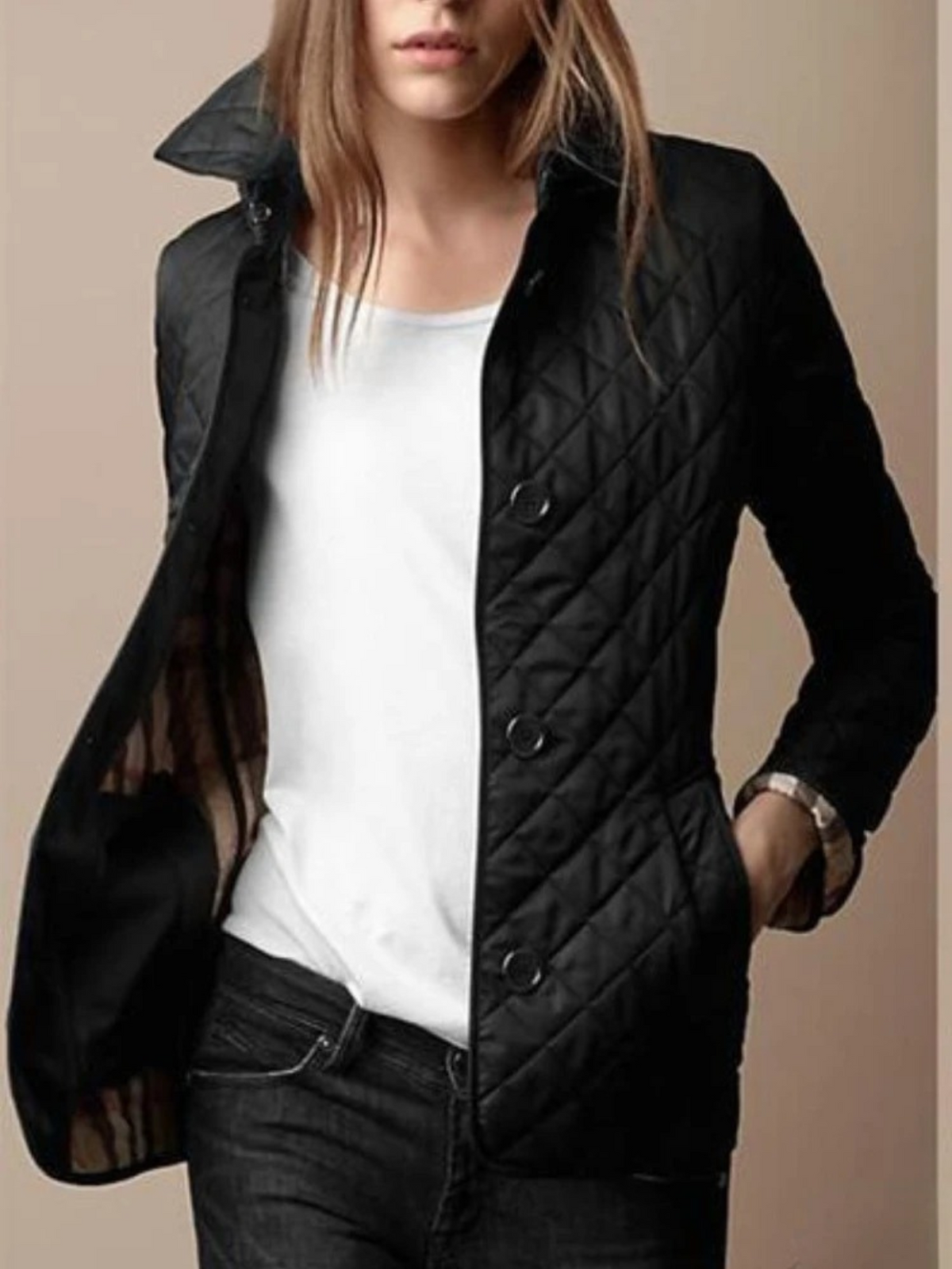 Women's Plus Size Long Diamond Quilted Jacket