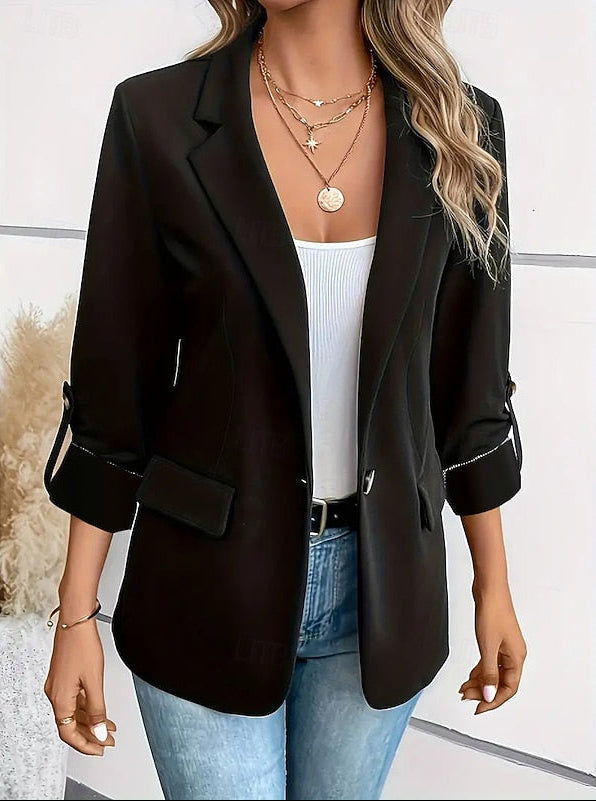 Women's Ruched Sleeve Single Button Blazer