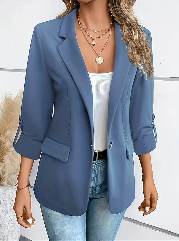 Women's Ruched Sleeve Single Button Blazer