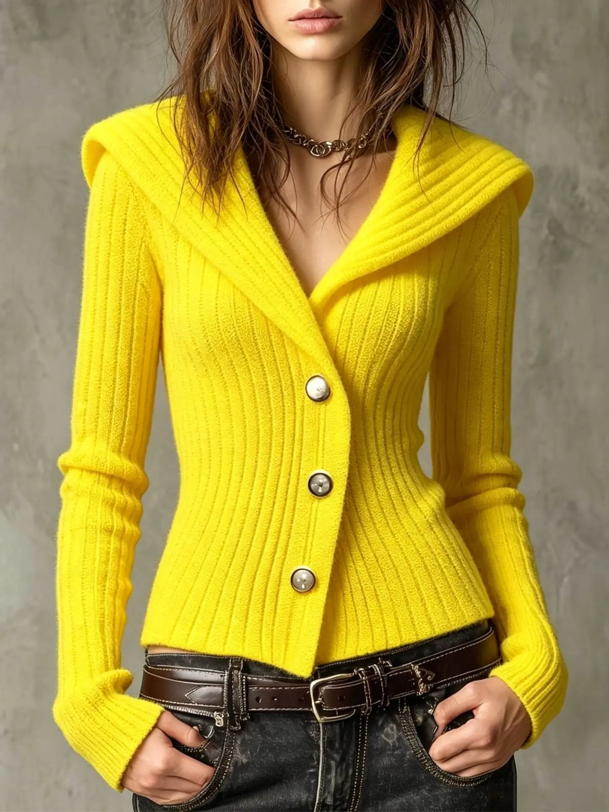 Women's Plus Size Sailor Collar Ribbed Cardigan