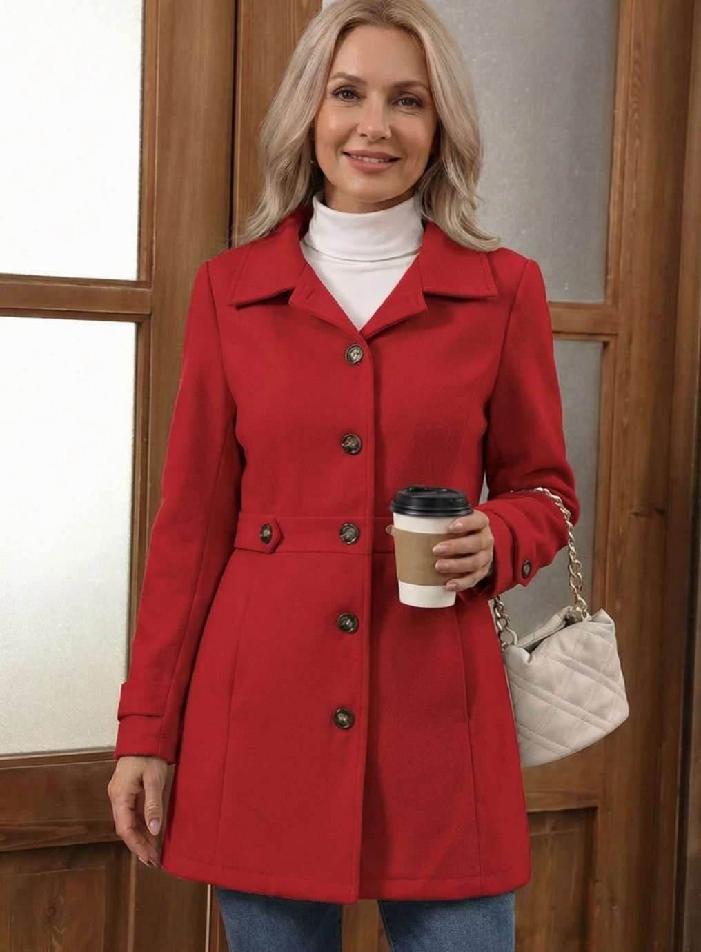 Women's Button Belt Flared Skirted Coat