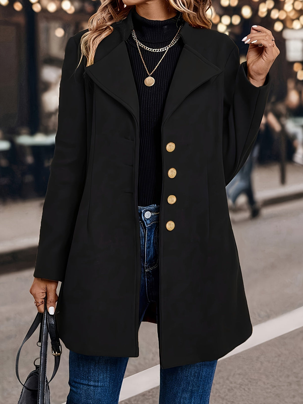 Women's Gold Button Military Style Swing Coat