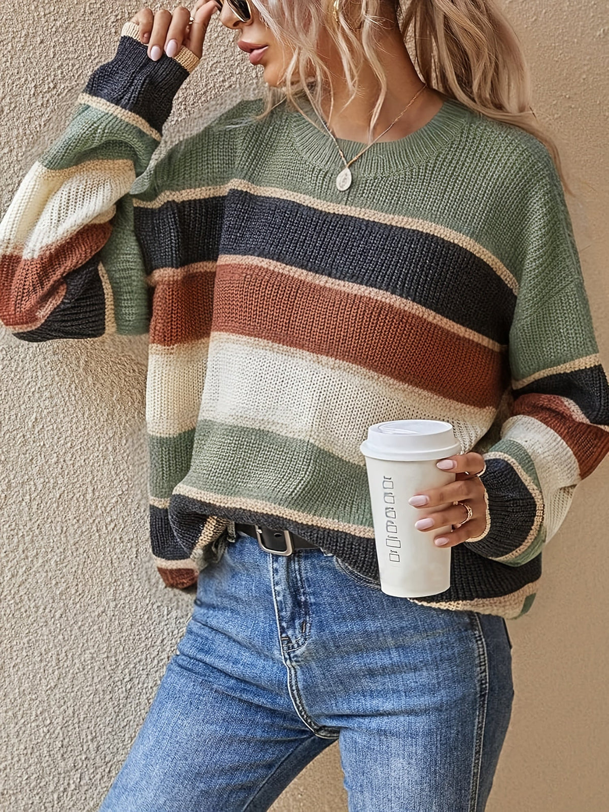 Women's Wide Striped Colorblock Chunky Sweater