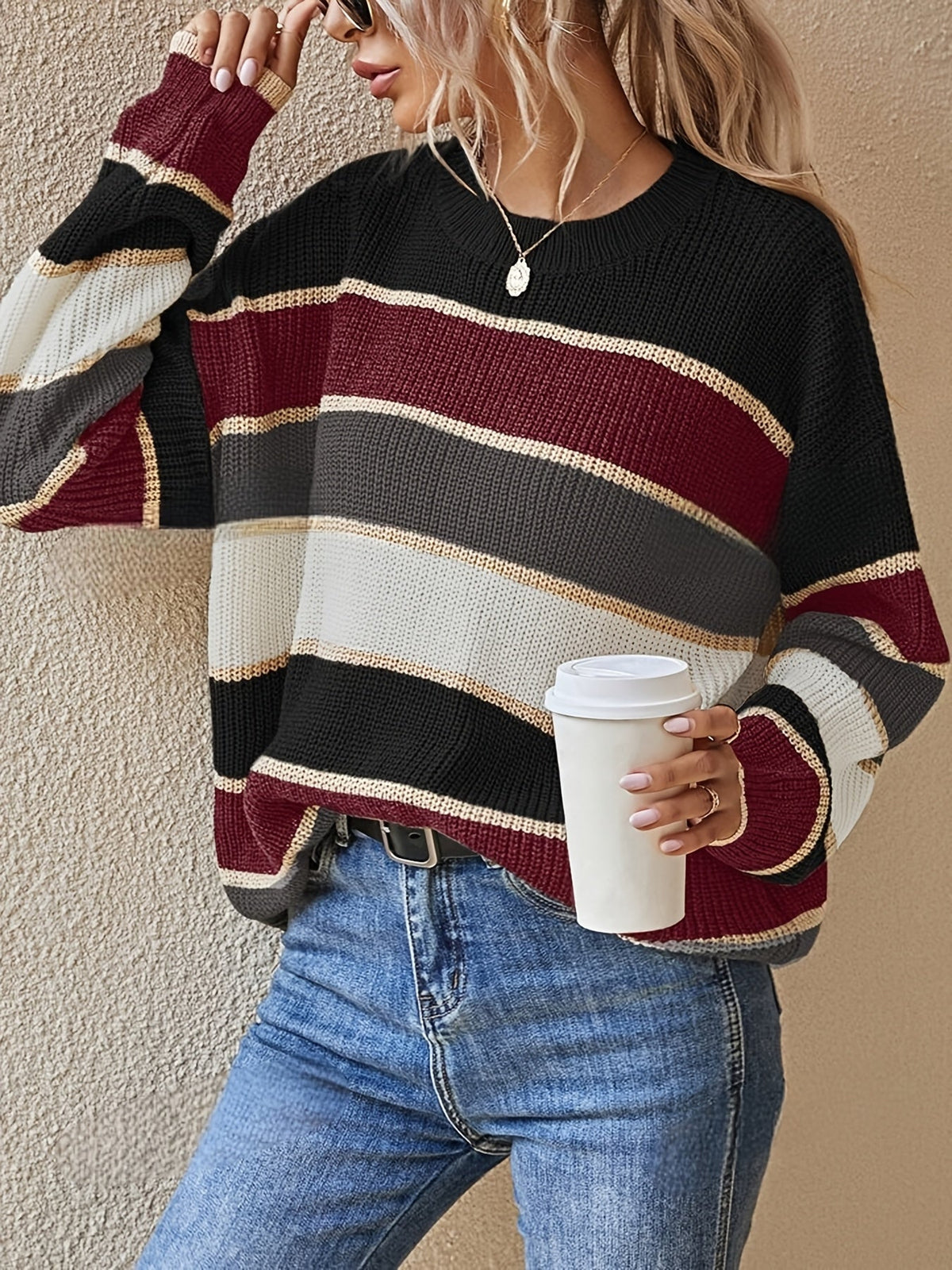 Women's Wide Striped Colorblock Chunky Sweater