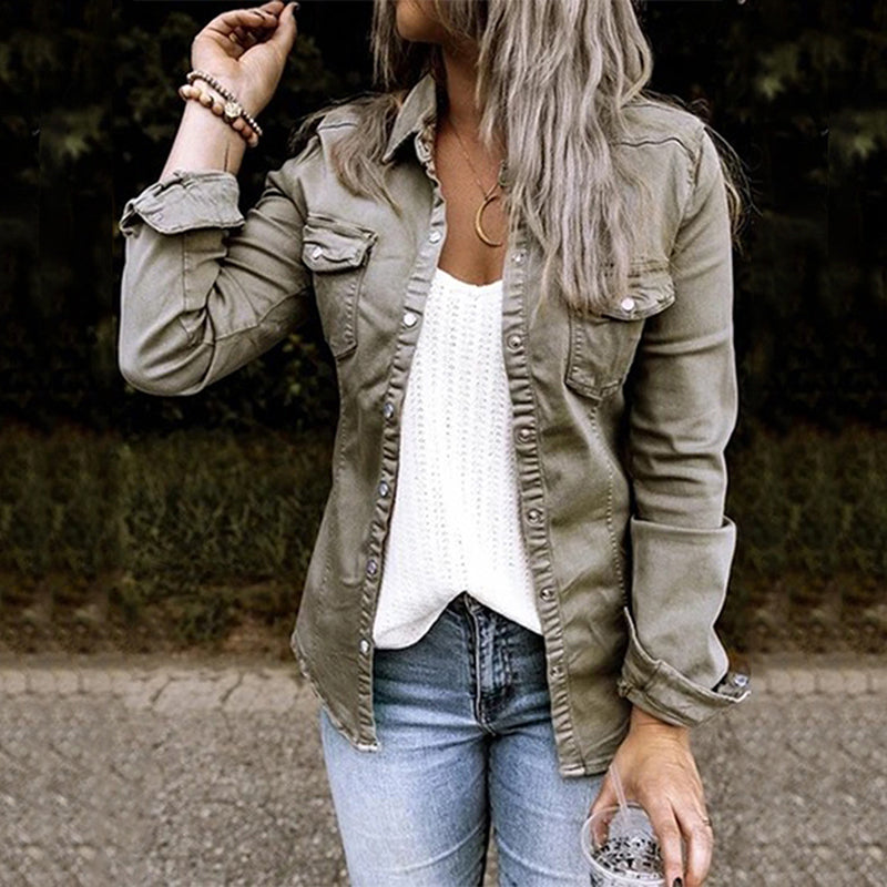 Women's Frayed Hem Washed Denim Jacket