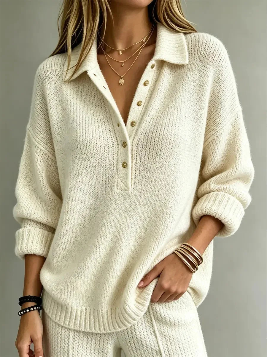 Women's Collared Half Button Polo Sweater