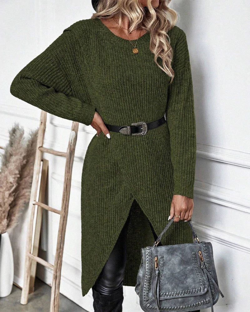 Women's Wrap Front Slit Midi Sweater Dress