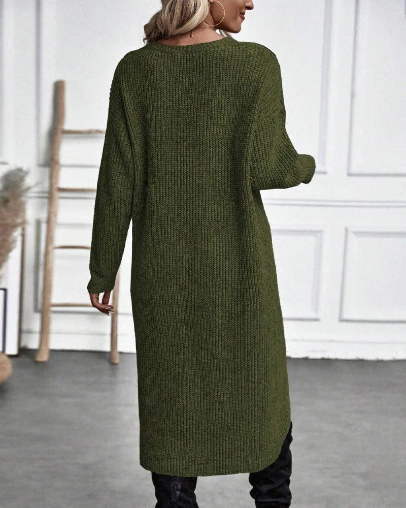 Women's Wrap Front Slit Midi Sweater Dress