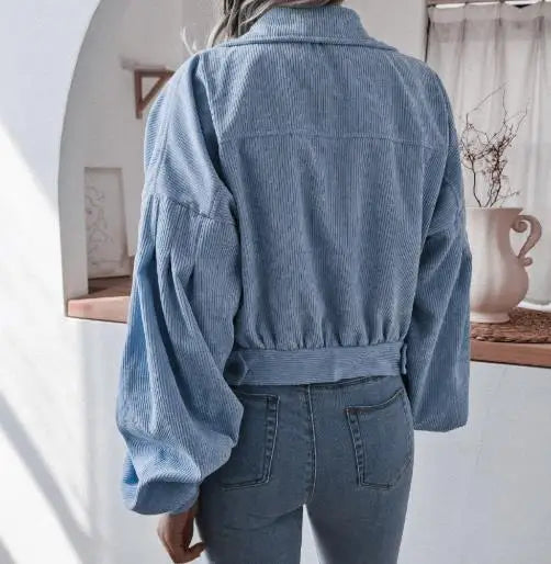 Women's Cropped Corduroy Balloon Sleeve Shacket