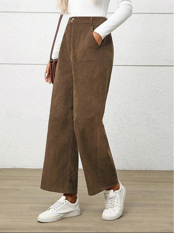 Women's Elastic Back Wide Leg Corduroy Pants