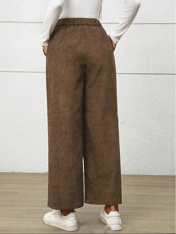Women's Elastic Back Wide Leg Corduroy Pants