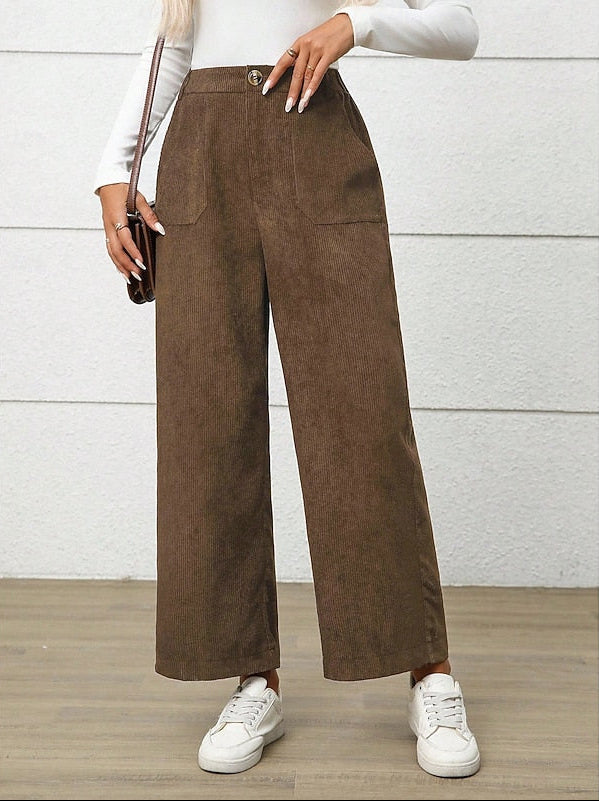 Women's Elastic Back Wide Leg Corduroy Pants