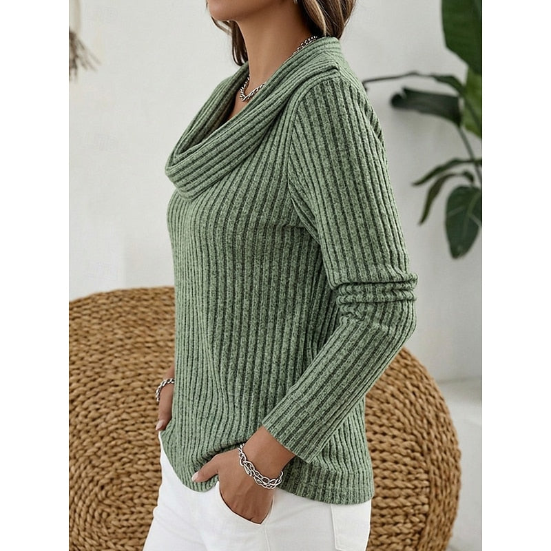 Women's Plus Size Cowl Neck Ribbed Knit Top