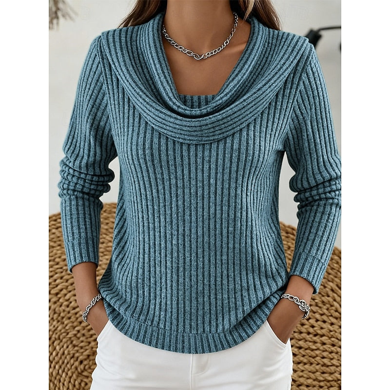 Women's Plus Size Cowl Neck Ribbed Knit Top