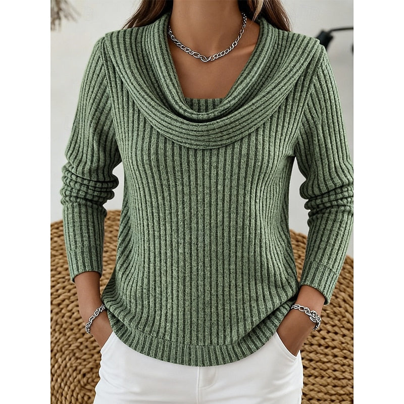 Women's Plus Size Cowl Neck Ribbed Knit Top