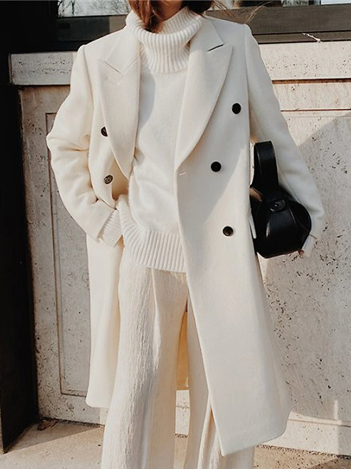 Women's Plus Size Belted Double Breasted Wool Coat