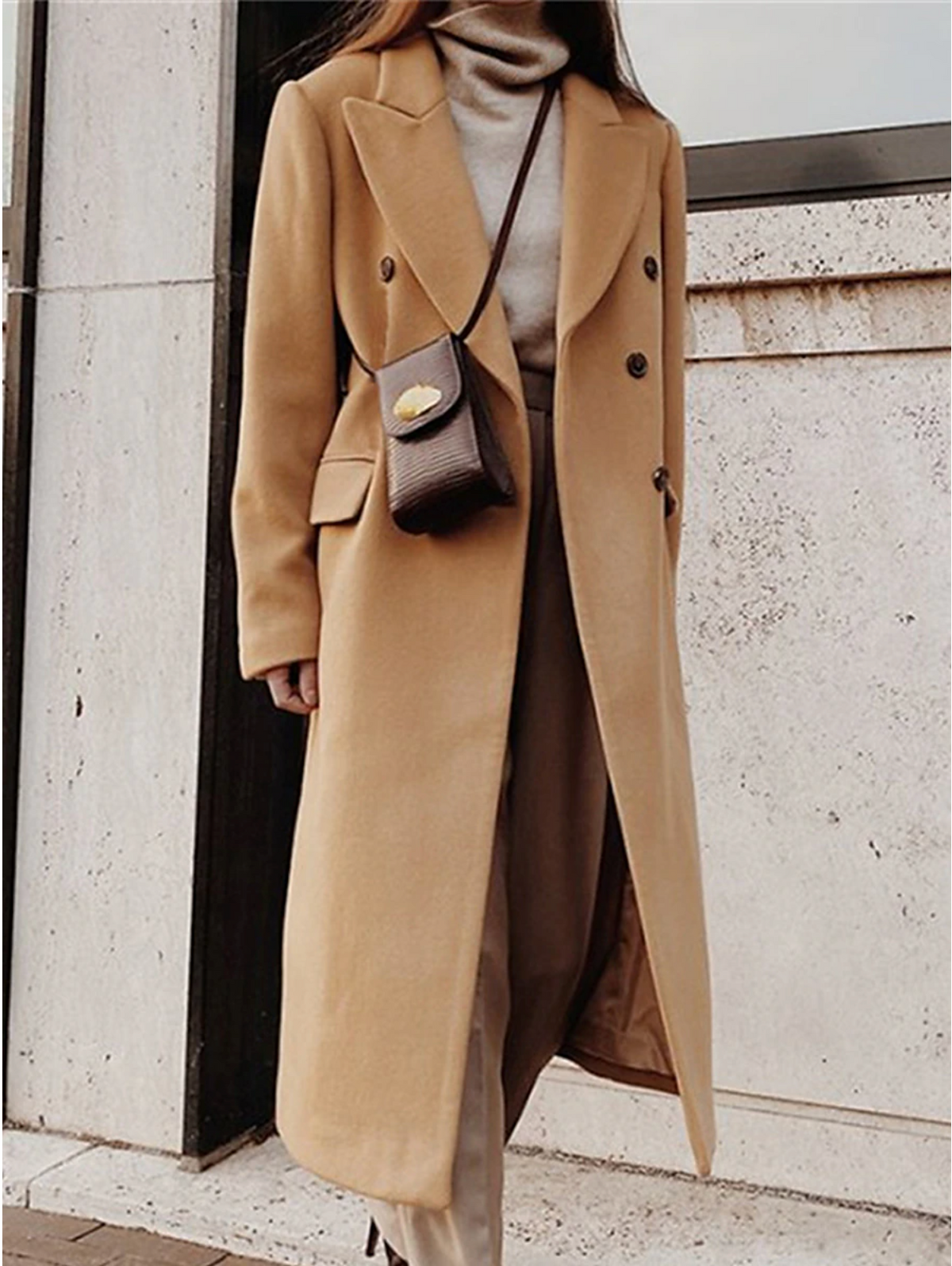 Women's Plus Size Belted Double Breasted Wool Coat