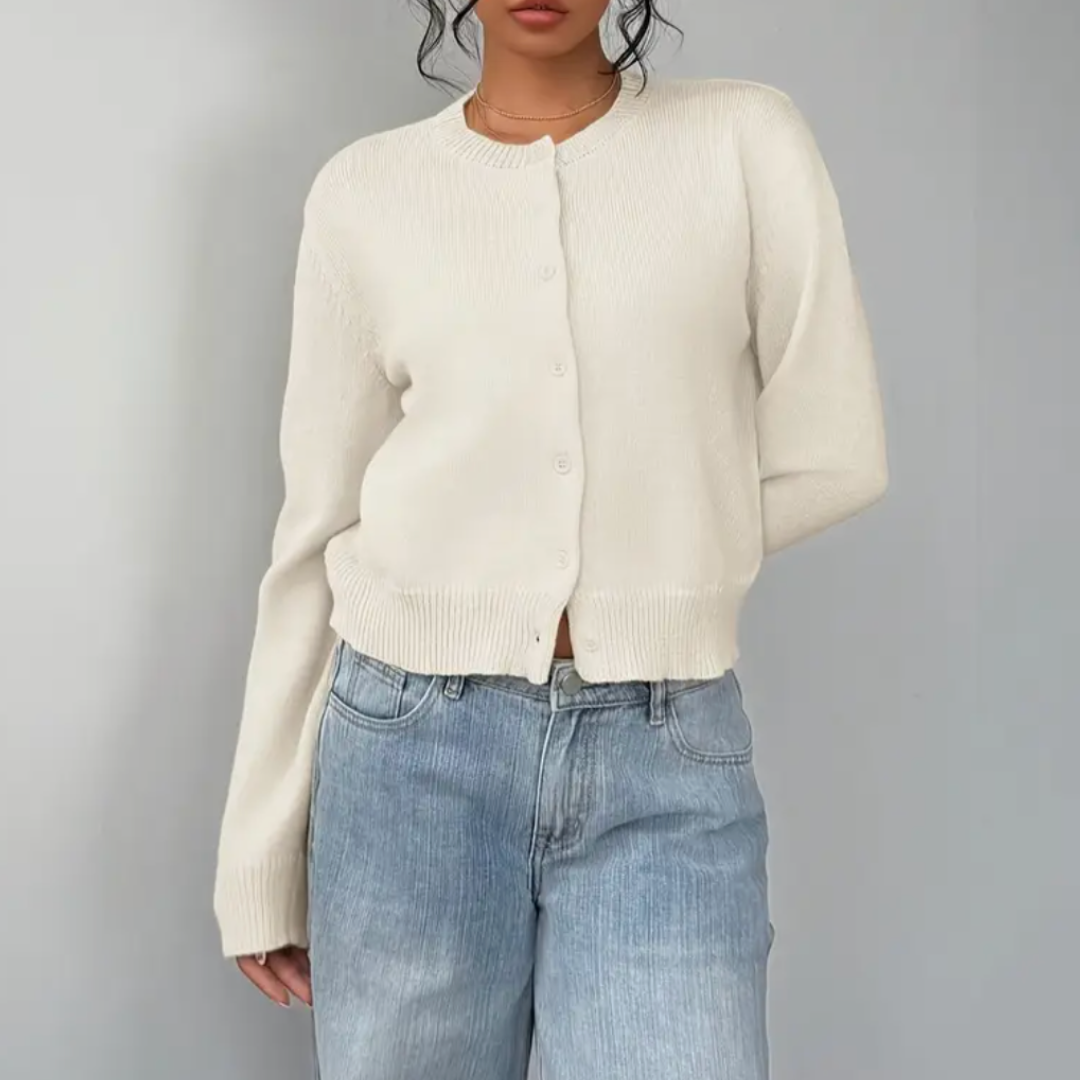 Women's Cropped Crew Neck Button Cardigan