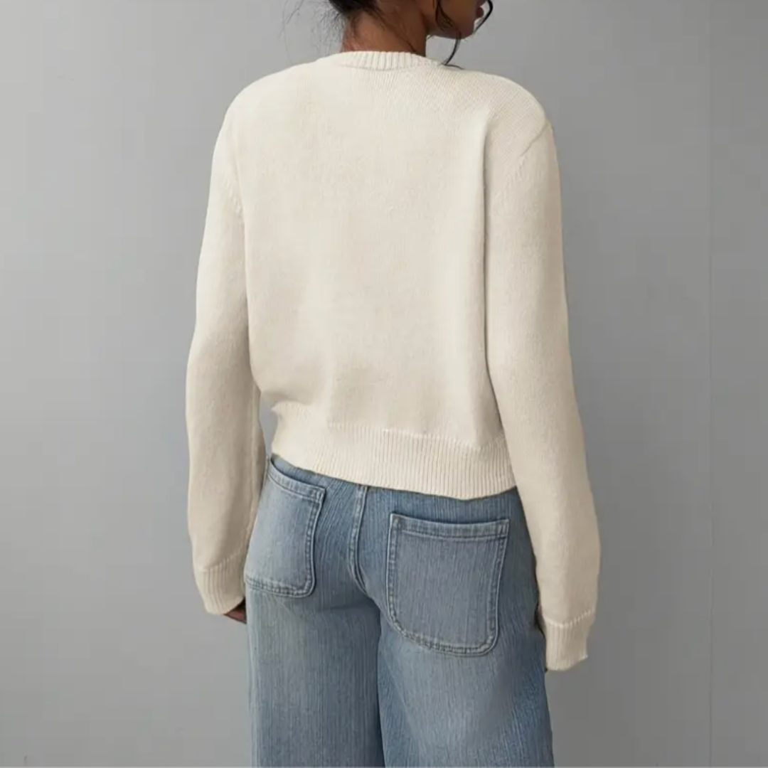 Women's Cropped Crew Neck Button Cardigan