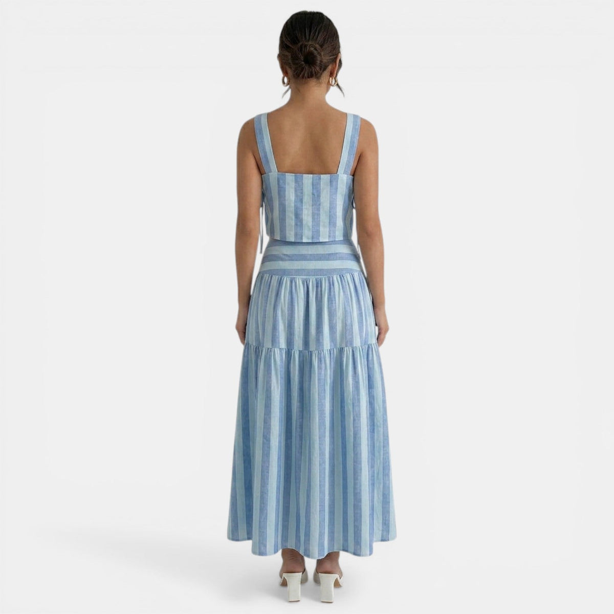 Women's Blue Striped A-Line Maxi Dress Set