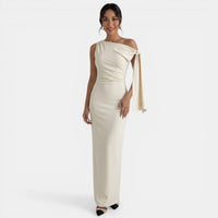 Women's Fitted One Shoulder Bow Maxi Dress