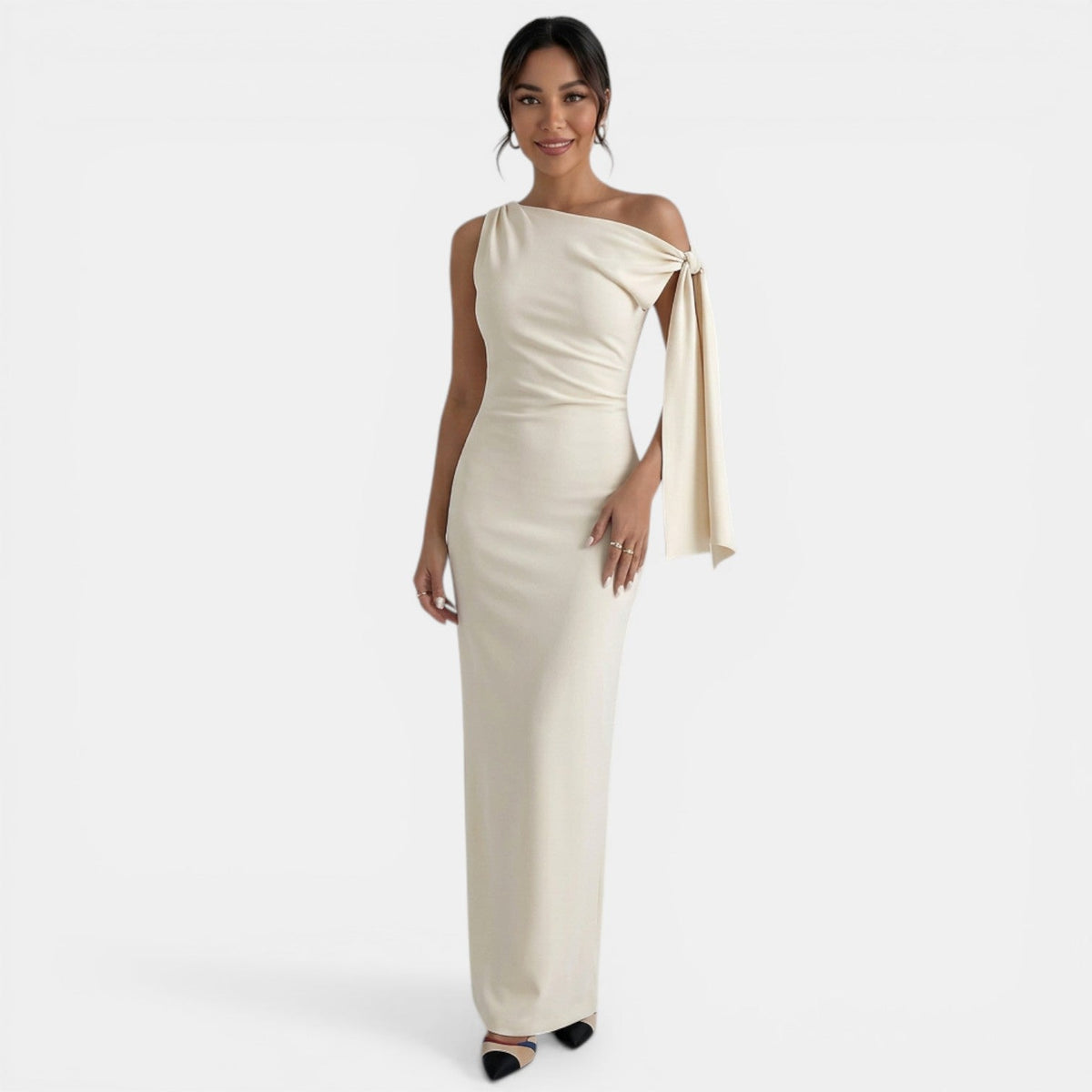 Women's Fitted One Shoulder Bow Maxi Dress