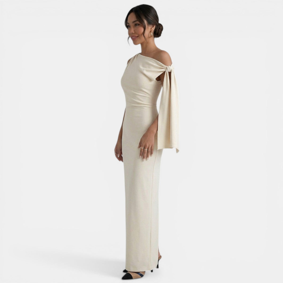 Women's Fitted One Shoulder Bow Maxi Dress