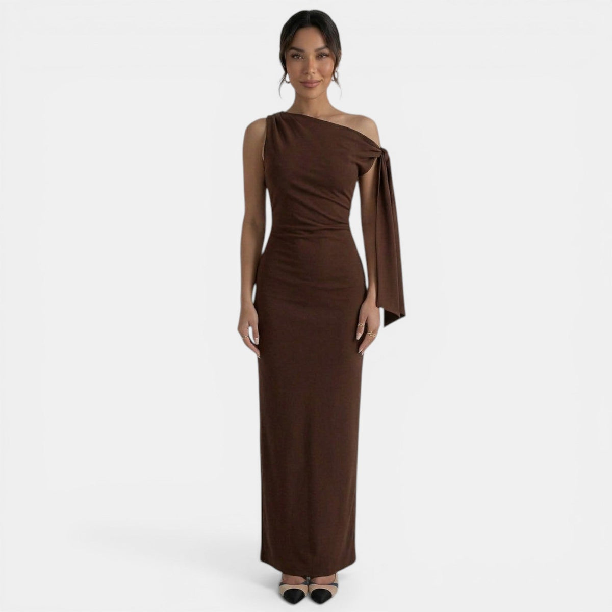 Women's Fitted One Shoulder Bow Maxi Dress