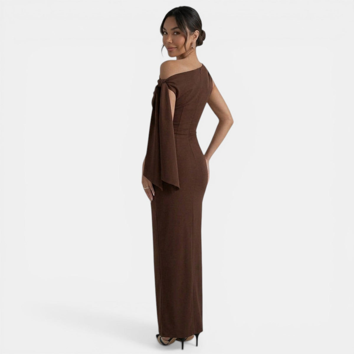 Women's Fitted One Shoulder Bow Maxi Dress