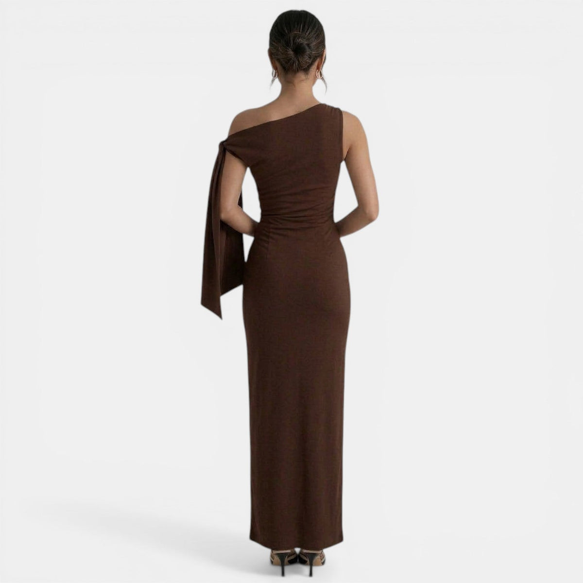 Women's Fitted One Shoulder Bow Maxi Dress