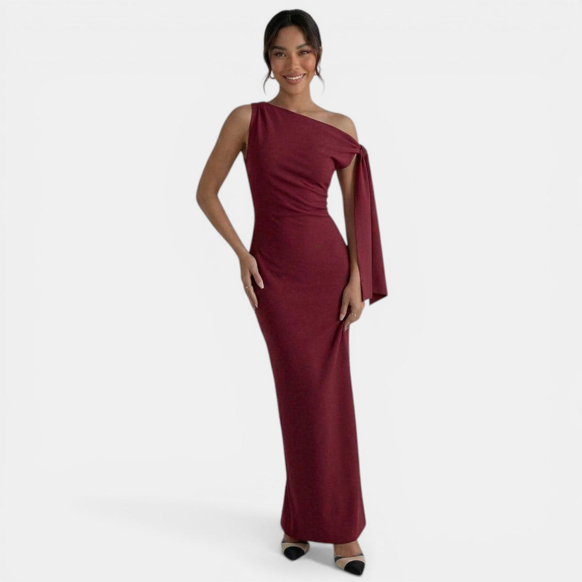 Women's Fitted One Shoulder Bow Maxi Dress