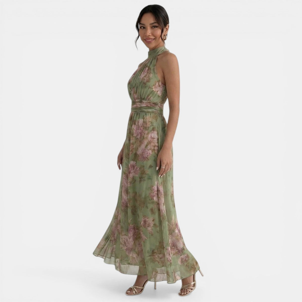 Women's Floral Cinched Waist Maxi Dress