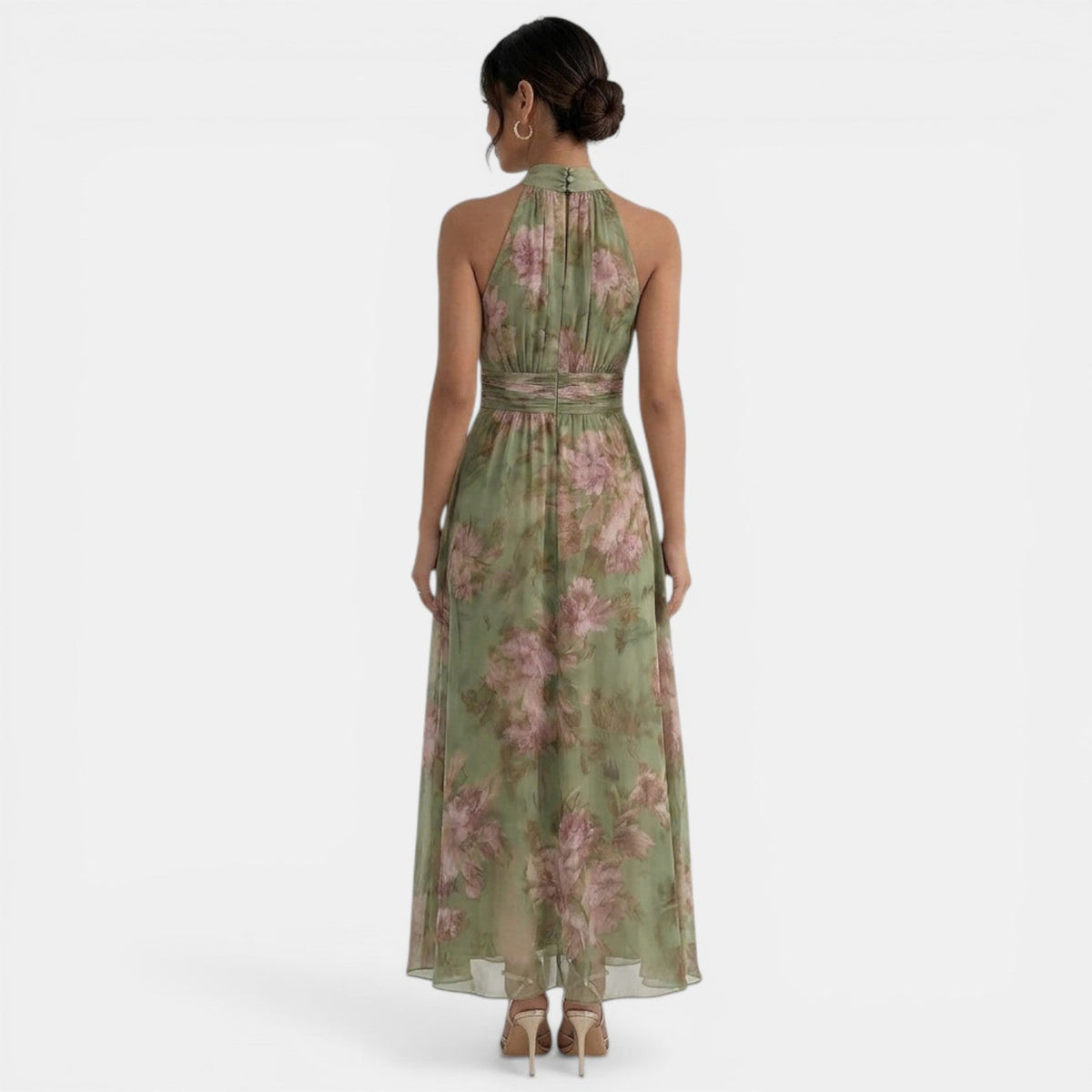 Women's Floral Cinched Waist Maxi Dress