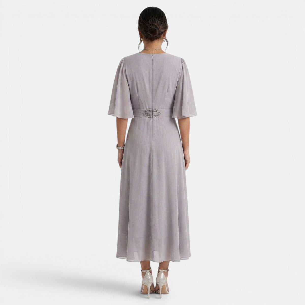 Women's Flowy Pleated V-Neck Midi Dress