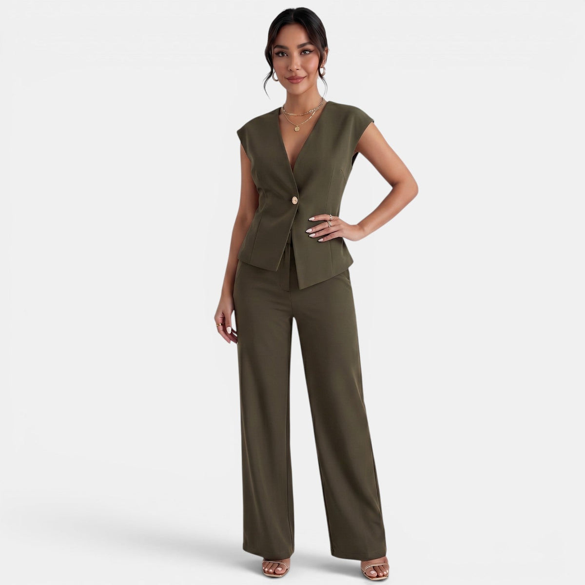 Women's High-Waisted Wide-Leg Pants Suit
