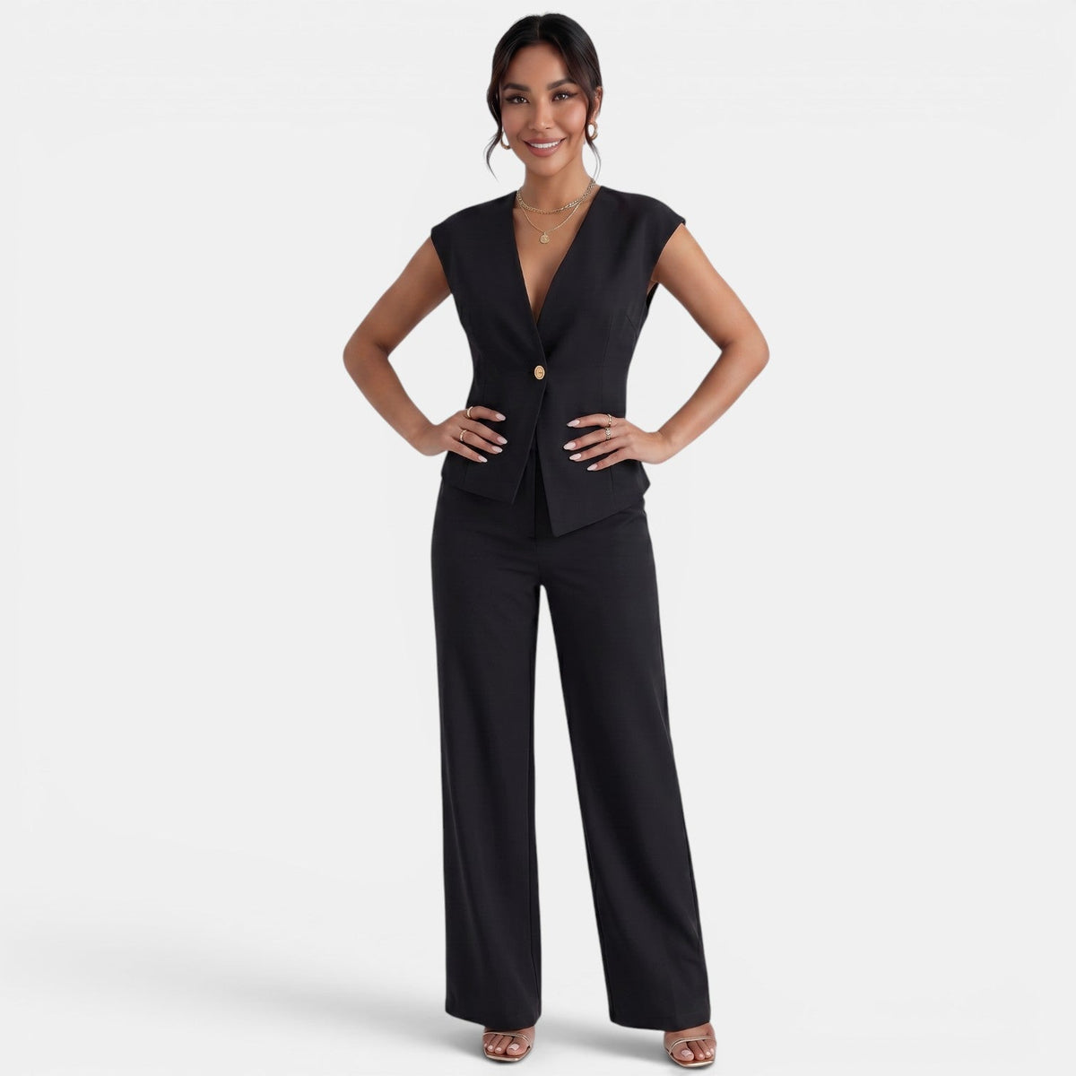 Women's High-Waisted Wide-Leg Pants Suit