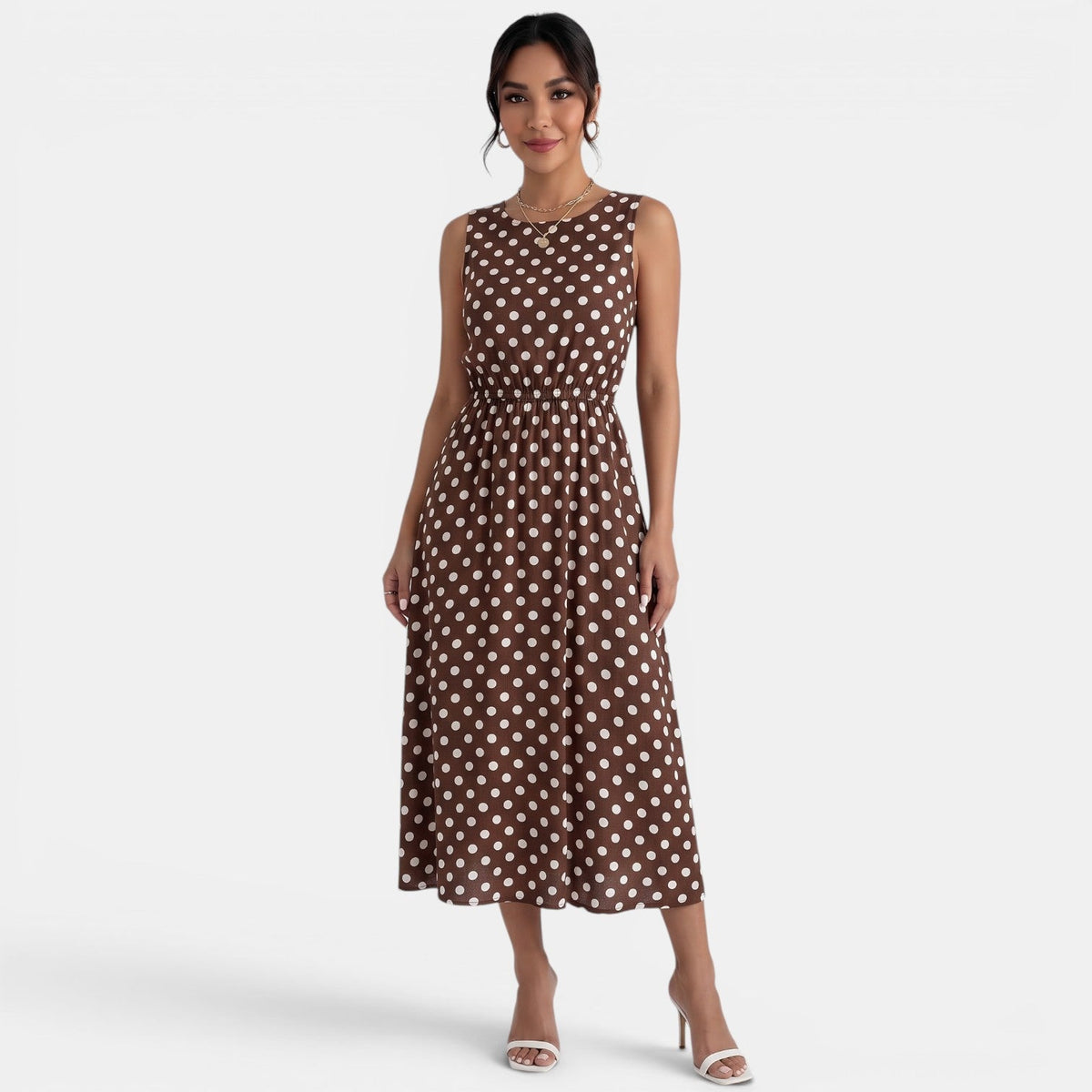 Women's Polka Dot A-Line Summer Midi Dress