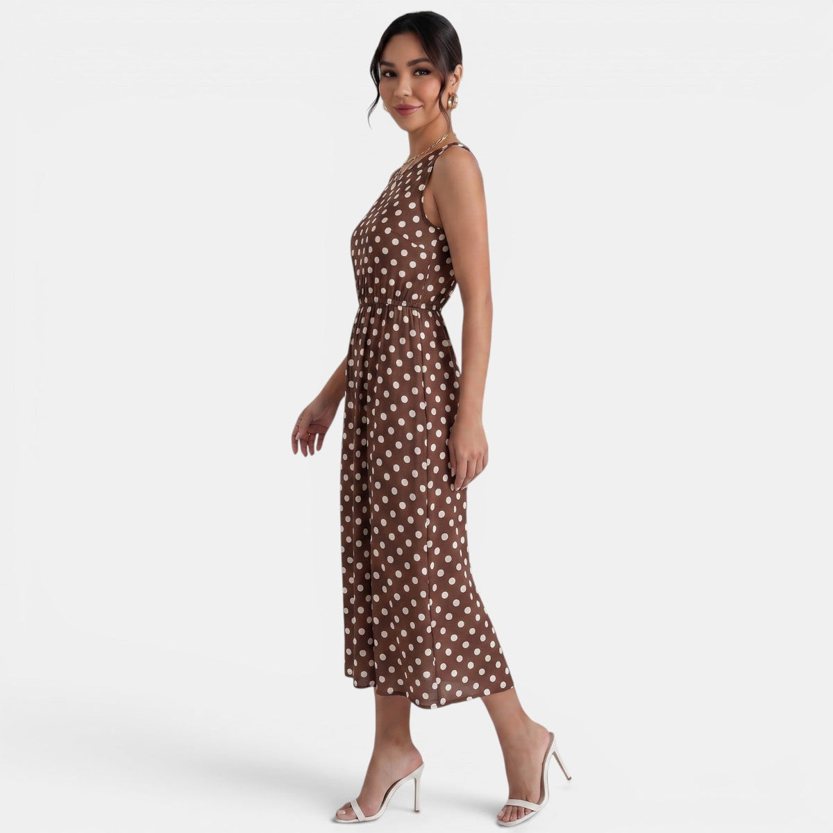 Women's Polka Dot A-Line Summer Midi Dress