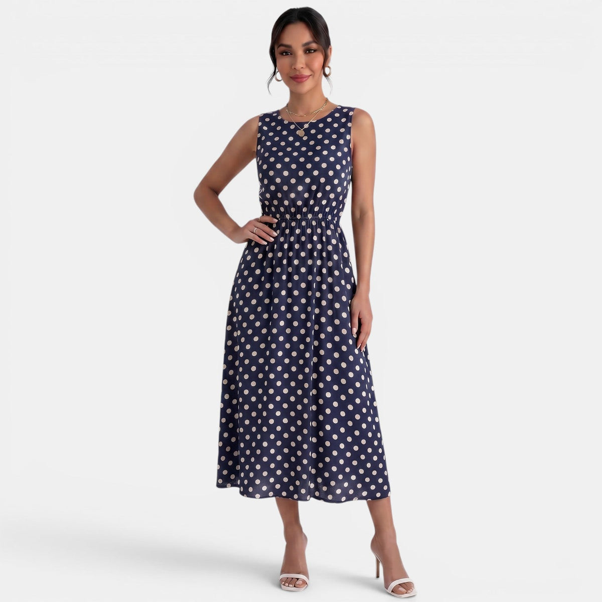 Women's Polka Dot A-Line Summer Midi Dress