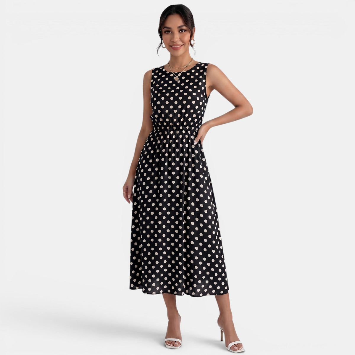 Women's Polka Dot A-Line Summer Midi Dress